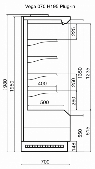Горка холодильная Dazzl Vega 070 H195 Plug-In 100 SG
